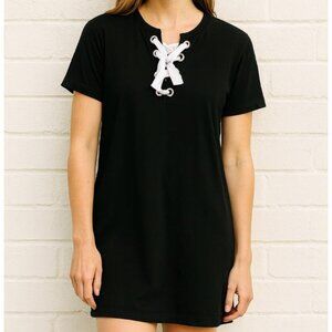 Anthropologie Lisa Todd Lace Up T-Shirt Dress in Black Size XL